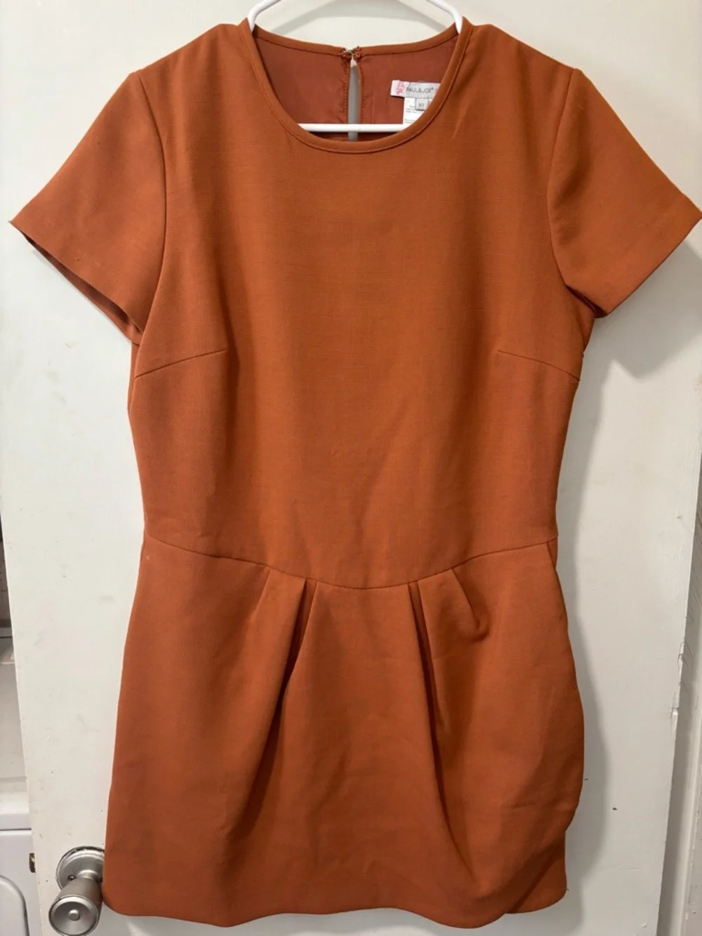 PAUL & JOE SISTER Rust Short Sleeve Faux Wrap Skirt Shift Dress Mini Sz 40 US 8 - Picture 2 of 6